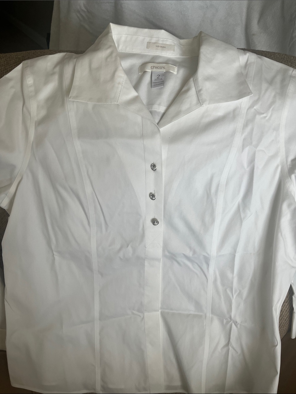 Chico's White Short-Sleeve Button Polo Blouse